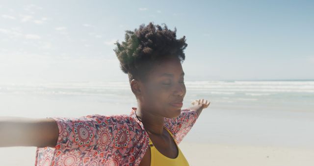 Serene Young Woman Enjoying Peaceful Beach Day - Download Free Stock Images Pikwizard.com