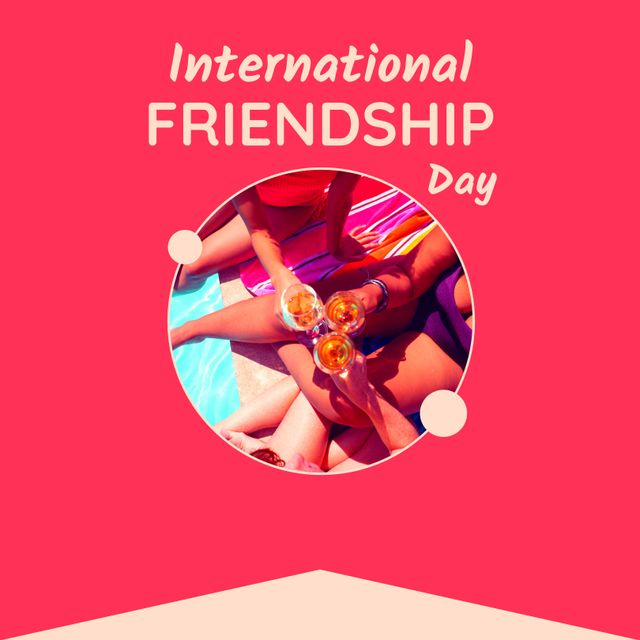 Perfect for marketing International Friendship Day events, promoting summer poolside parties, or illustrating diverse and joyful social gatherings. Suitable for greeting cards, social media campaigns, and advertisements celebrating camaraderie and fun.