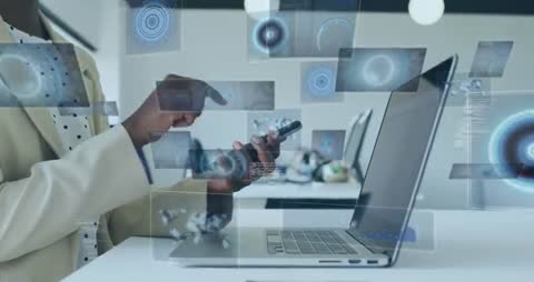 Professional Interacting with Holographic Business Interface