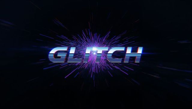 Futuristic neon glitch text with abstract digital effects