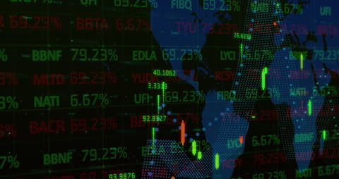 Global Stock Market Index on Digital Display with Map Background