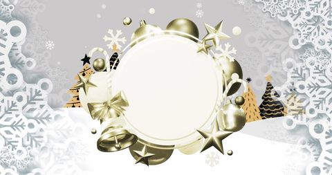 Festive christmas decorations with blank circular frame