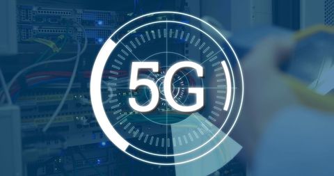 5G Technology with Technician Analyzing Data Server