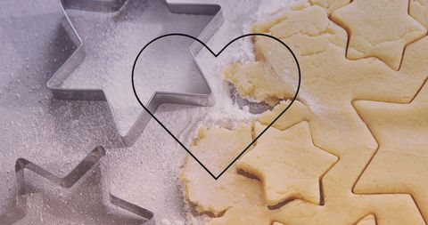 Neon Heart Over Cookie Dough with Star Shapes and Cutters - Download Free Stock Images Pikwizard.com