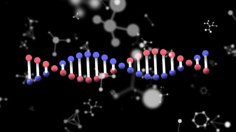 DNA Strand and Molecules in Mixed Chemical Structure Animation