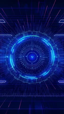 Vertical Futuristic HUD Opening Animation Featuring Rotating Dots Pulsing Energy Beams