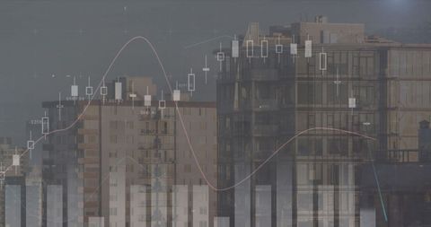 Financial Market Data Overlaying Cityscape Illustrates Economic Trends