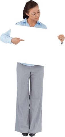 Transparent businesswoman displaying blank sign