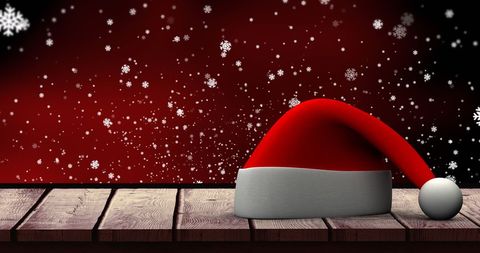 Santa Hat with Snowflakes in Winter Wonderland Setting