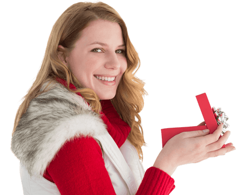 Surprised Woman Opening Gift Box Transparent Background