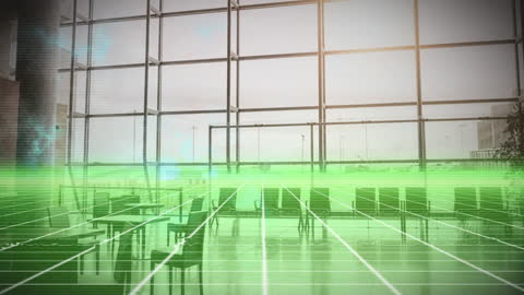 Futuristic Waiting Room with Digital Grid Overlay