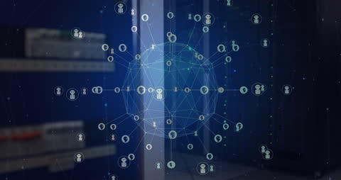 Digital Network with AI Globe Interface Over Server Room