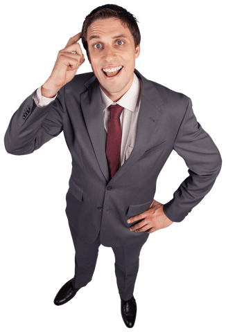 Happy Businessman Standing Overhead on Transparent Background