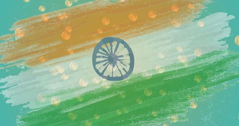 Bitcoins Flowing Over Indian Flag Representing Cryptocurrency Market