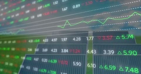 Financial Growth Trends Displayed Over Solar Panel Background