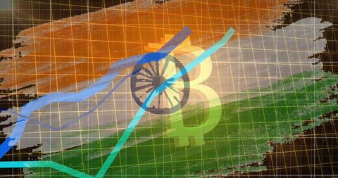 Bitcoin Growth Against Indian Flag Illustrates Cryptocurrency Rising - Download Free Stock Images Pikwizard.com