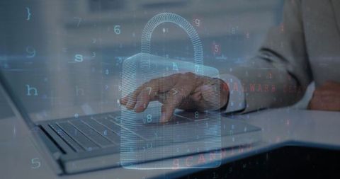 Digital Security Concept with Businessman Using Laptop