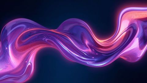Iridescent liquid wave flowing with neon glow and glossy satin swirl futuristic background