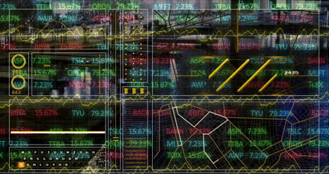 Financial Data and Technology Overlay on Urban Cityscape