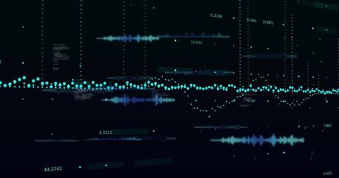 Futuristic Teal Data Waveform Dashboard with Dotted Line, Numeric Labels and Minimal Glow