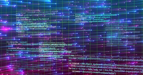 Digital Code Overlay on Colorful Grid Backdrop - Download Free Stock Images Pikwizard.com