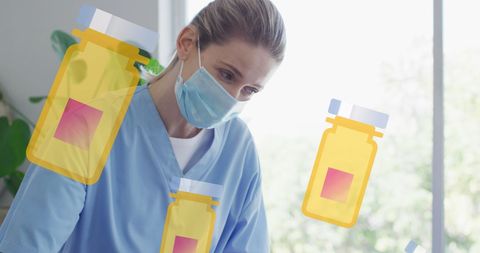 Nurse Assisting Senior Woman with Digital Healthcare Overlay