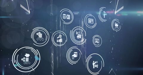 Digital Icons Over Light Trails and Abstract Background - Download Free Stock Images Pikwizard.com