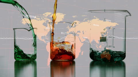 Global Science Data Visualization Animation with Filled Beakers