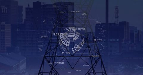 Digital Globe Visualization with Cityscape and Power Infrastructure - Download Free Stock Images Pikwizard.com