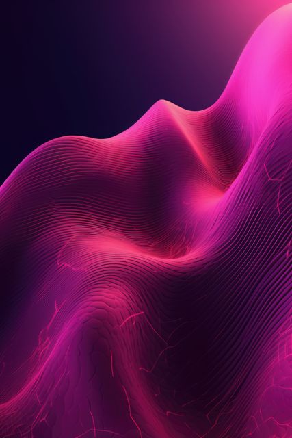 Abstract pink wavy lines on black background, created using generative ai technology. Abstract, colour and shape concept digitally generated image.