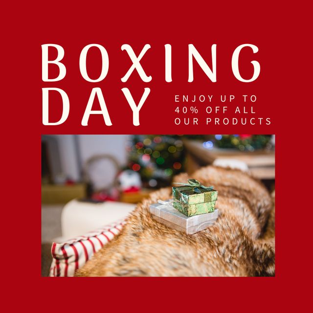 Composition of boxing day sales text over christmas presents. Christmas, boxing day, sales, festivity, celebration and tradition concept digitally.