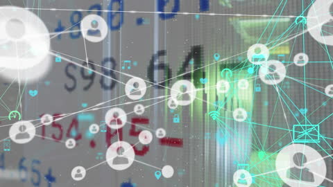 Digital Networking Amidst High-Tech Data Visualization in Server Room