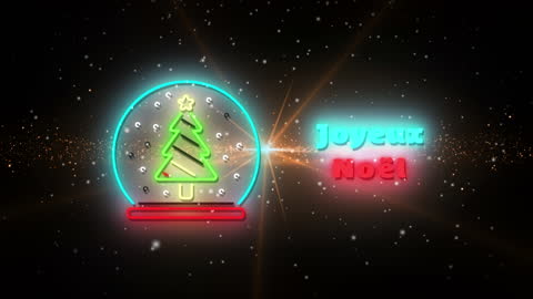 Festive Neon Snow Globe Animation with Joyeux Noël Message