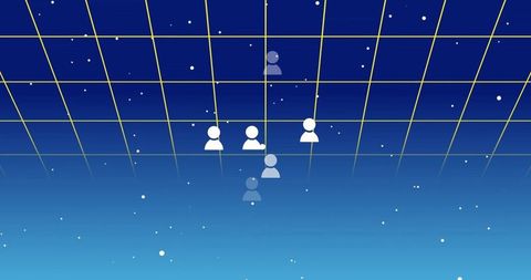 Futuristic virtual network with user avatars and data points