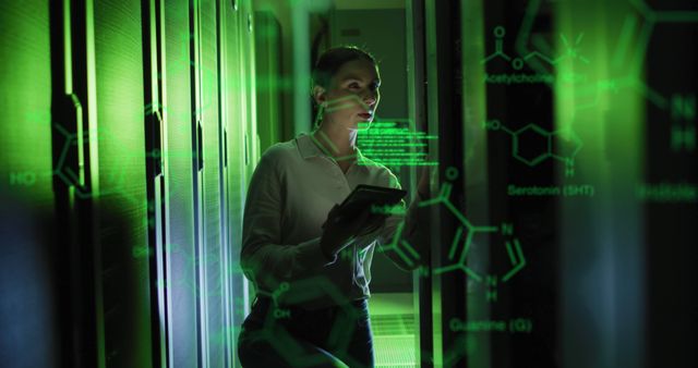 Female IT Professional Analyzing Data in Futuristic Server Room - Download Free Stock Images Pikwizard.com