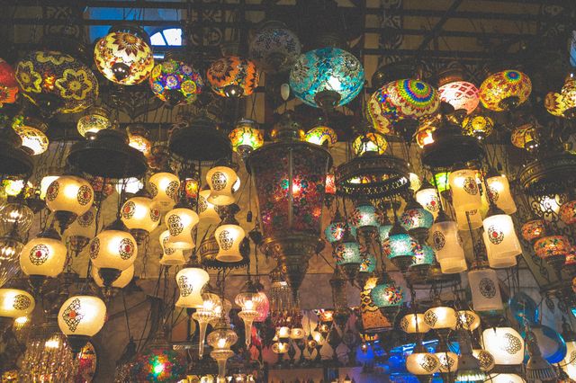 Colorful Mosaic Lanterns Hanging in Traditional Middle Eastern Market - Download Free Stock Photos Pikwizard.com