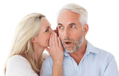 Happy couple sharing secret in transparent background