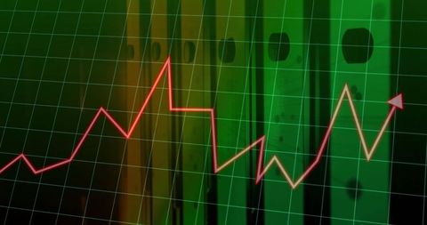 Dynamic line graph on green grid background displaying growth trend