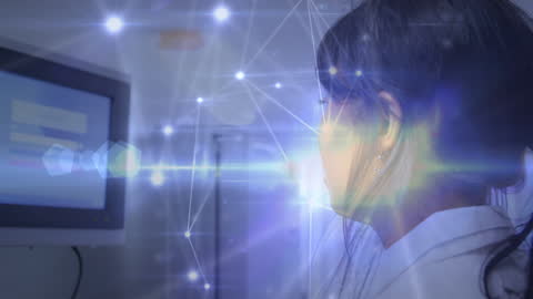 Female Scientist Analyzing Digital Network in Modern Laboratory