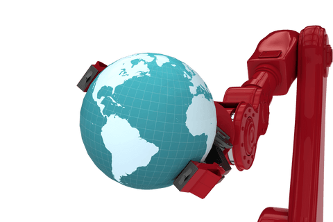 transparent red robotic hand grasping globe for future technology - Download Free Stock Videos Pikwizard.com