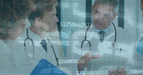 Doctors Collaborating with Digital Interface Overlay