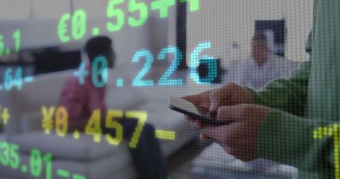 Businessman Analyzing Stock Market in Corporate Lounge with Smartphone