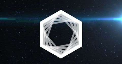 Abstract hexagonal graphic over cosmic background