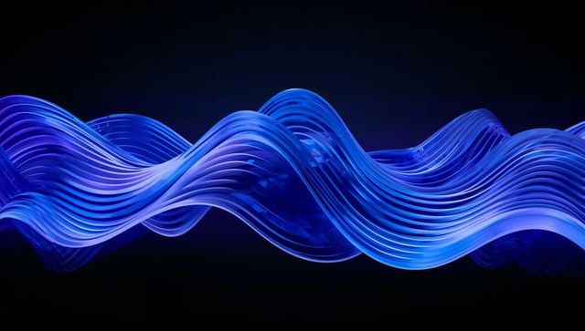 Flowing Translucent Blue Ribbons Creating Futuristic Wavy Band with Neon Glow Abstract Digital