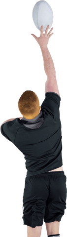 Rugby player leaping to catch rugby ball isolated transparent