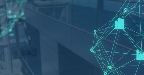 Glowing Network of Financial Icons in Modern Office Environment - Download Free Stock Images Pikwizard.com