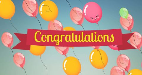 Floating Colorful Balloons with Congratulations Banner - Download Free Stock Images Pikwizard.com