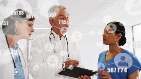 Medical Team Collaborating with Digital Interface in Hospital