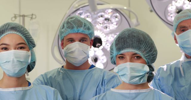 Team of medical professionals with masks in operating room - Download Free Stock Images Pikwizard.com