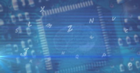 Digital Interface with Floating Alphabet on Circuit Background - Download Free Stock Images Pikwizard.com